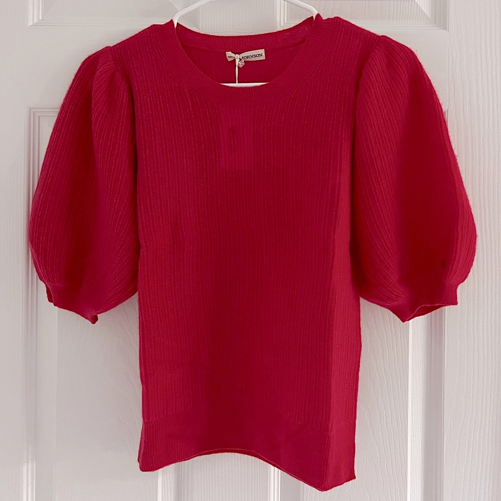 Ulla Johnson, Ramira Cashmere Puff Sleeve Pullover Top in Size Small Color Pink